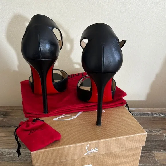 Christian Louboutin Black Heels with T-Strap Design - Picture 3 of 5